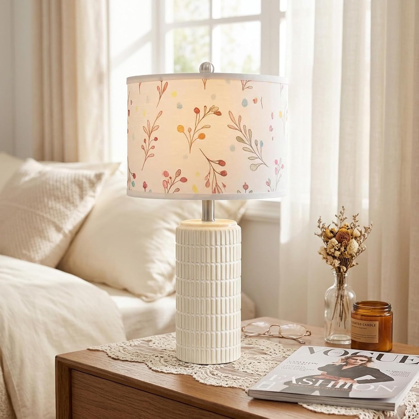 PoKat 23" Modern Ceramic Table Lamp Set of 2 for Living Room White Desk Lamps for Bedroom Farmhouse Bedside Nightstand Lamp House Warming Gifts New Home Decor End Table Lamps Gifts for Women Mom Beige