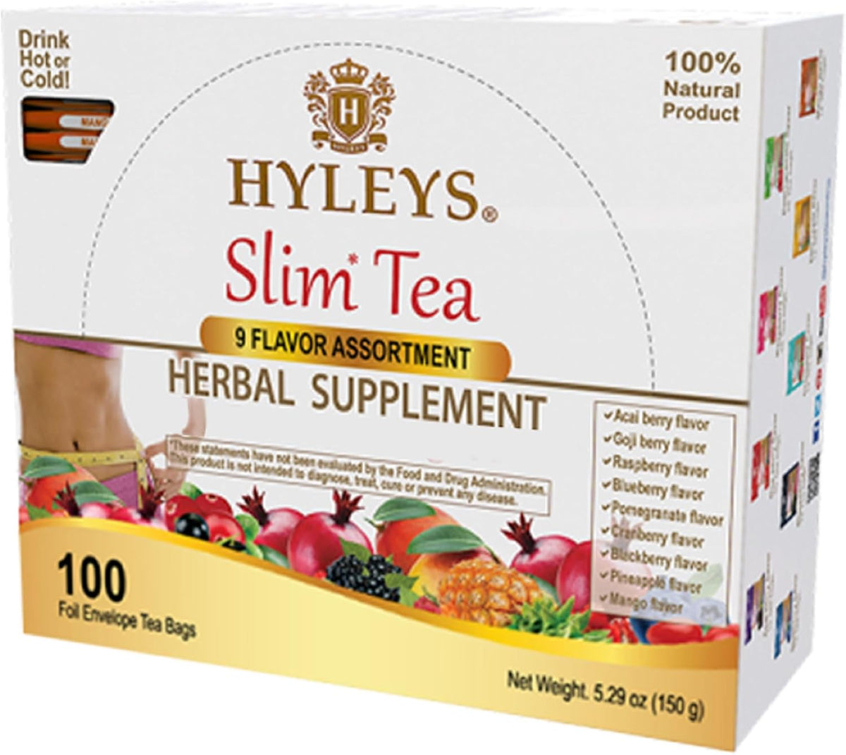 HYLEYS Slim Tea, 9 Flavor Weight Loss Variety Pack, Diet Tea, 100 Bags