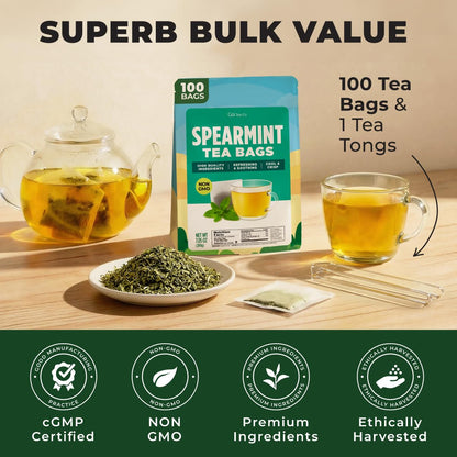 Spearmint Tea Bags 100 Count - 100% Natural Caffeine Free Herbal Tea