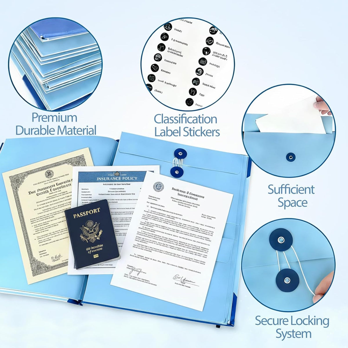 The Life Book Document Organizer - Binder for Important Documents, The Folio in Case I Die Binder, Family Emergency Planner, End of Lifeorganizer Paper File Folio Organizer with Labels(Blue)
