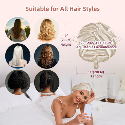Adjustable Silk Satin Hair Bonnet for Sleeping Women, Double Layer, Silk Hair Wrap for Sleeping Women Men, Curly Natural Braid Straight Unisex - Pink