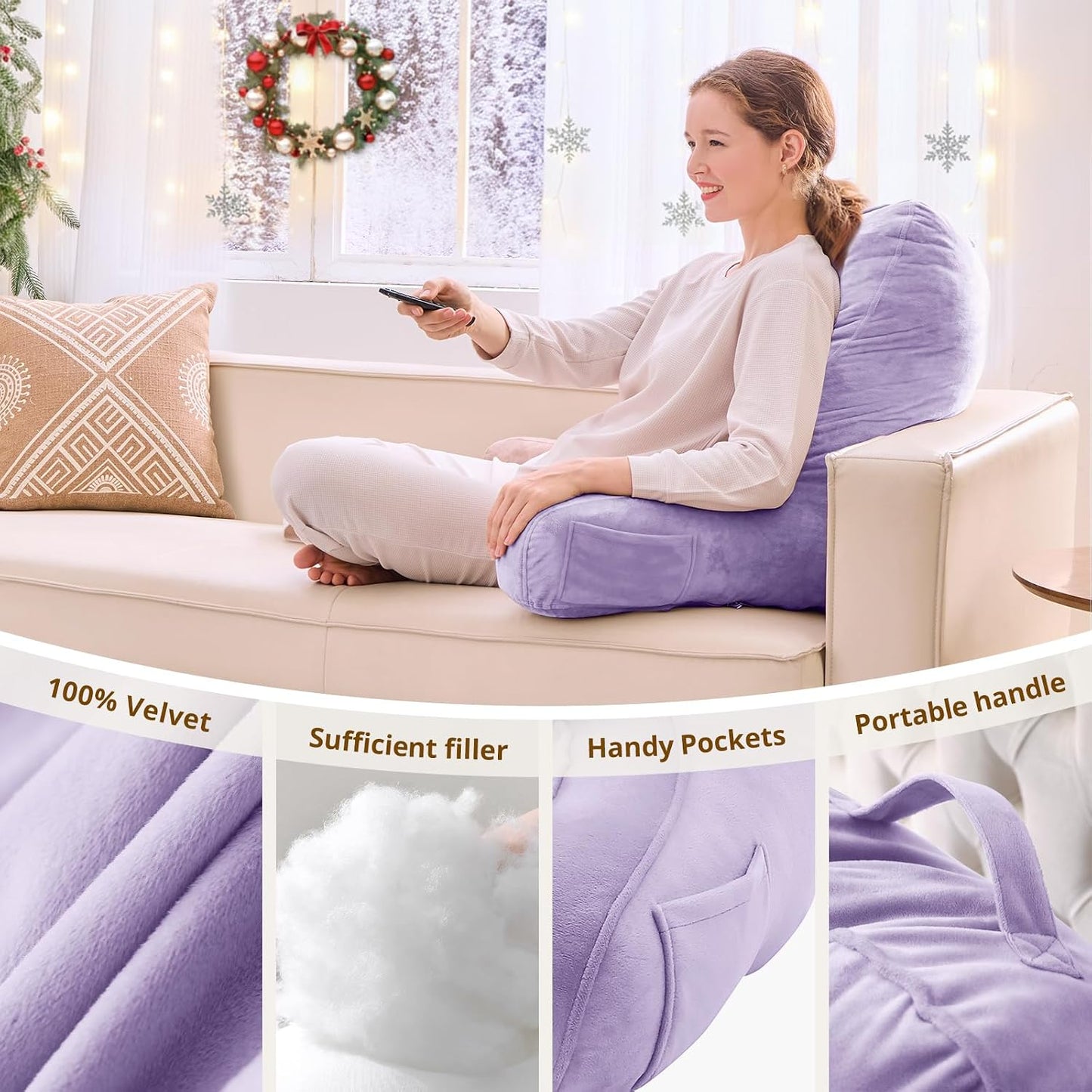 Sasttie Reading Pillows for Sitting in Bed Adult, Back Pillow Bed Sitting Up, Back-Rest Support Cushion for Sit Up on Couch, Sofa, and Floor, Dorm Essentials, Oeko-Tex Certified, Dark Grey