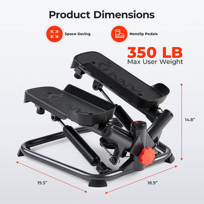 Sunny Health & Fitness Twist Steppers with Resistance Bands, Compact Mini Stair Step Machines for Low-Impact Home Cardio Workouts