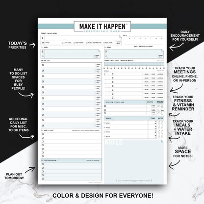 Daily Notepad Planner Basic Minimal To Do Productive List Pad- 50 Tear Off Premium Pad USA (Sea Foam Blue)
