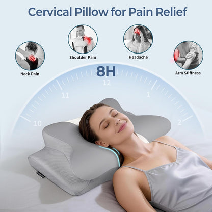 Cervical Neck Pillow for Pain Relief, Ergonomic Memory Foam Support Pillow | Orthopedic contour cervical pillow, made of premium cooling memory foam. Ideal for side, back & stomach sleepers