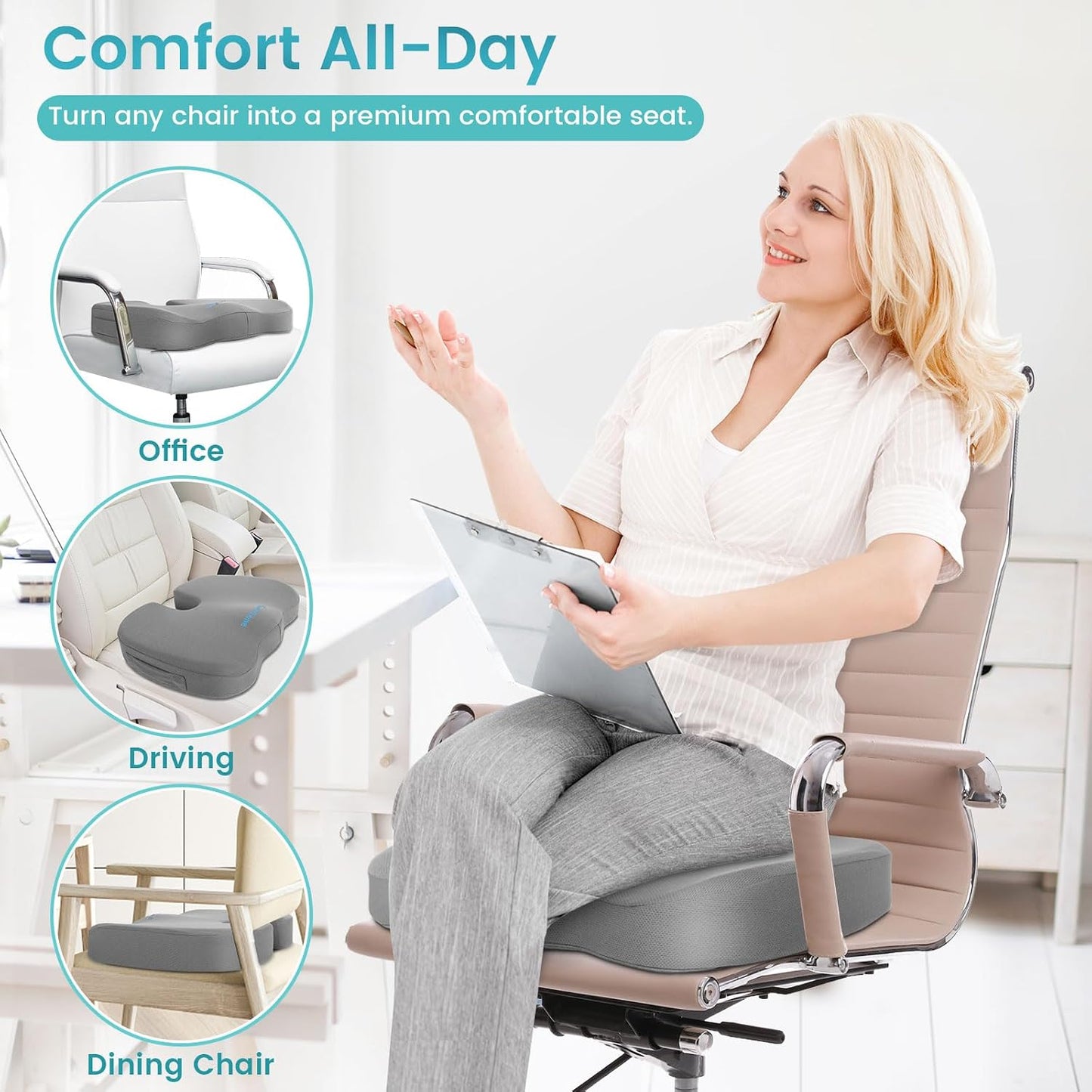 Office Chair Seat Cushion, Cooling Gel Enhanced Memory Foam Cushion for Long Sitting - Back, Sciatica, Coccyx, Tailbone Pain Relief Pillow - for Office, Gaming, Car, Wheelchair - Black, Large