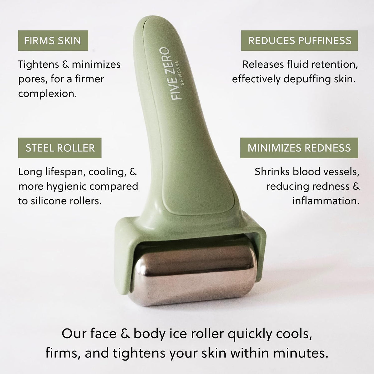 Ice Roller for Face & Body | Target Puffiness, Redness & Firm Skin | Stainless Steel Roller for Long-Lasting Cooling
