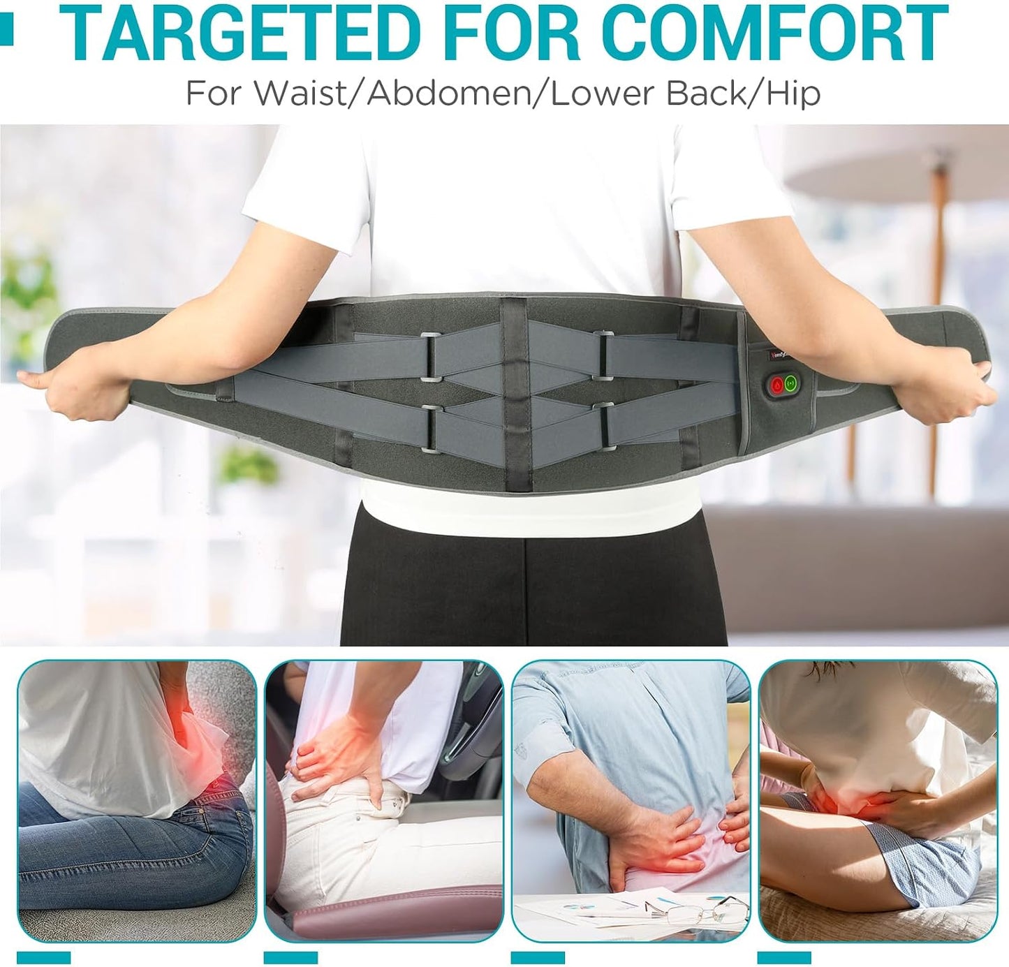 Comfytemp Cordless Heating Pad with Massager for Back, Birthday Gifts for Women Men, FSA Eligible HSA Portable Lower Back Massager Rechargeable Wireless Electric, Mom Dad Seniors 3 Heat 30mins Off