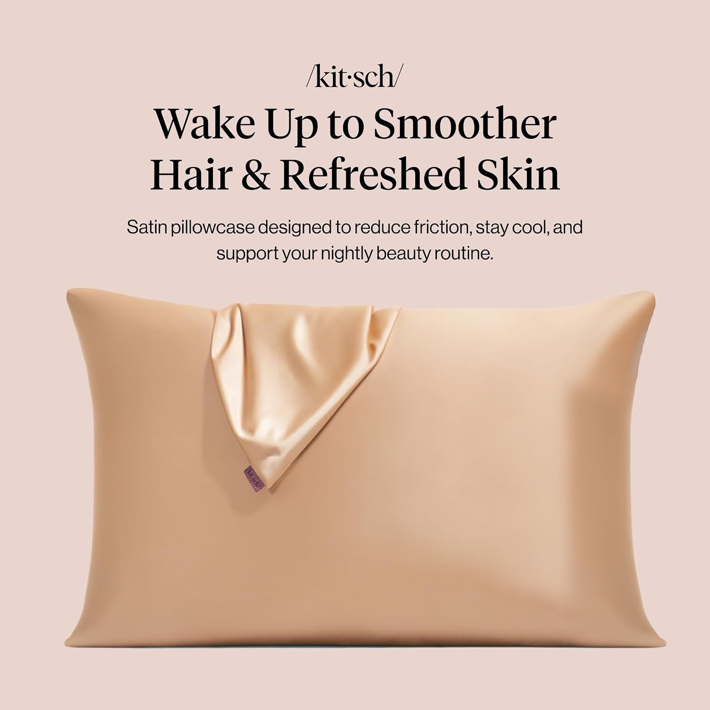 Kitsch Satin Pillowcase with Zipper for Hair & Skin - Softer Than Silk Pillow Cases, Smooth Cooling Satin Pillow Case, Wrinkle-Free, Machine Washable - Pillow Cases Standard Size (19x26) - Blush