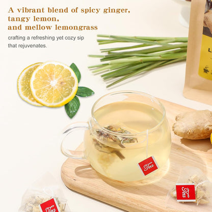 FullChea Lemon Ginger Tea Bags, 50 Counts, Non-GMO, Caffeine-Free