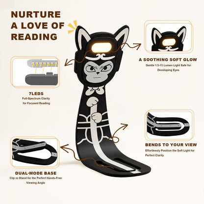 Rechargeable Kids Book Light, Cute Bookmark Reading Light for Kids, Dimmable Portable LED Book Light for Reading in Bed, Eye-Caring Bedtime Reading Lamp for Children & Travel, Black
