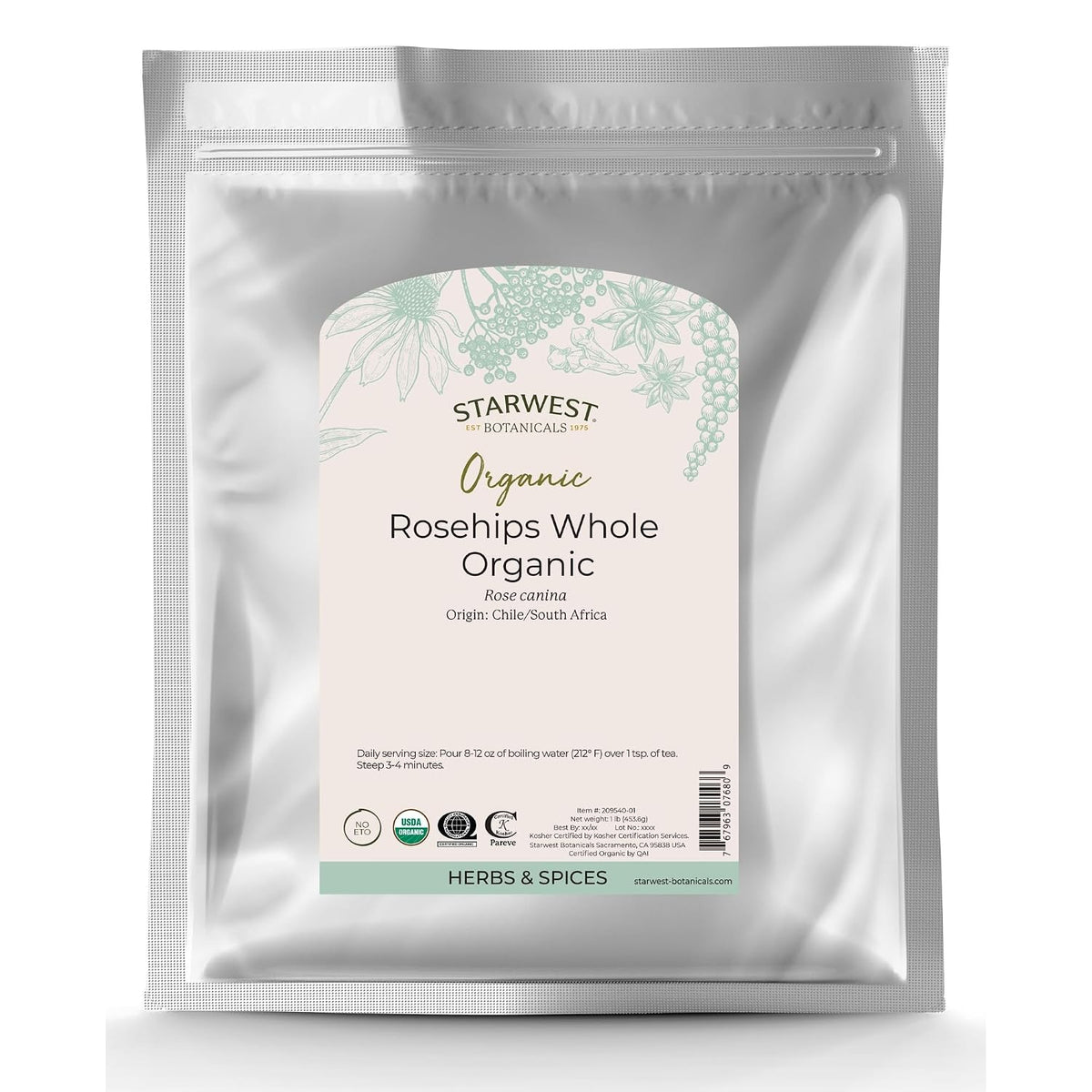 Starwest Botanicals Rosehips Whole Organic, Seedless - Bulk 1 lb Bag