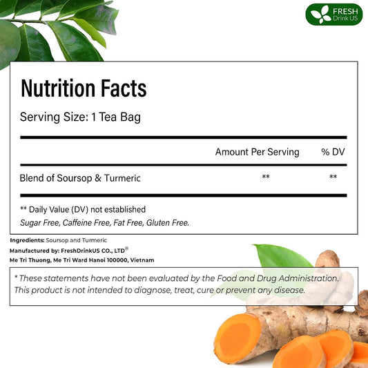 FreshDrinkUS, Premium Soursop Turmeric Tea, 40 Count, Caffeine Free, Vegan
