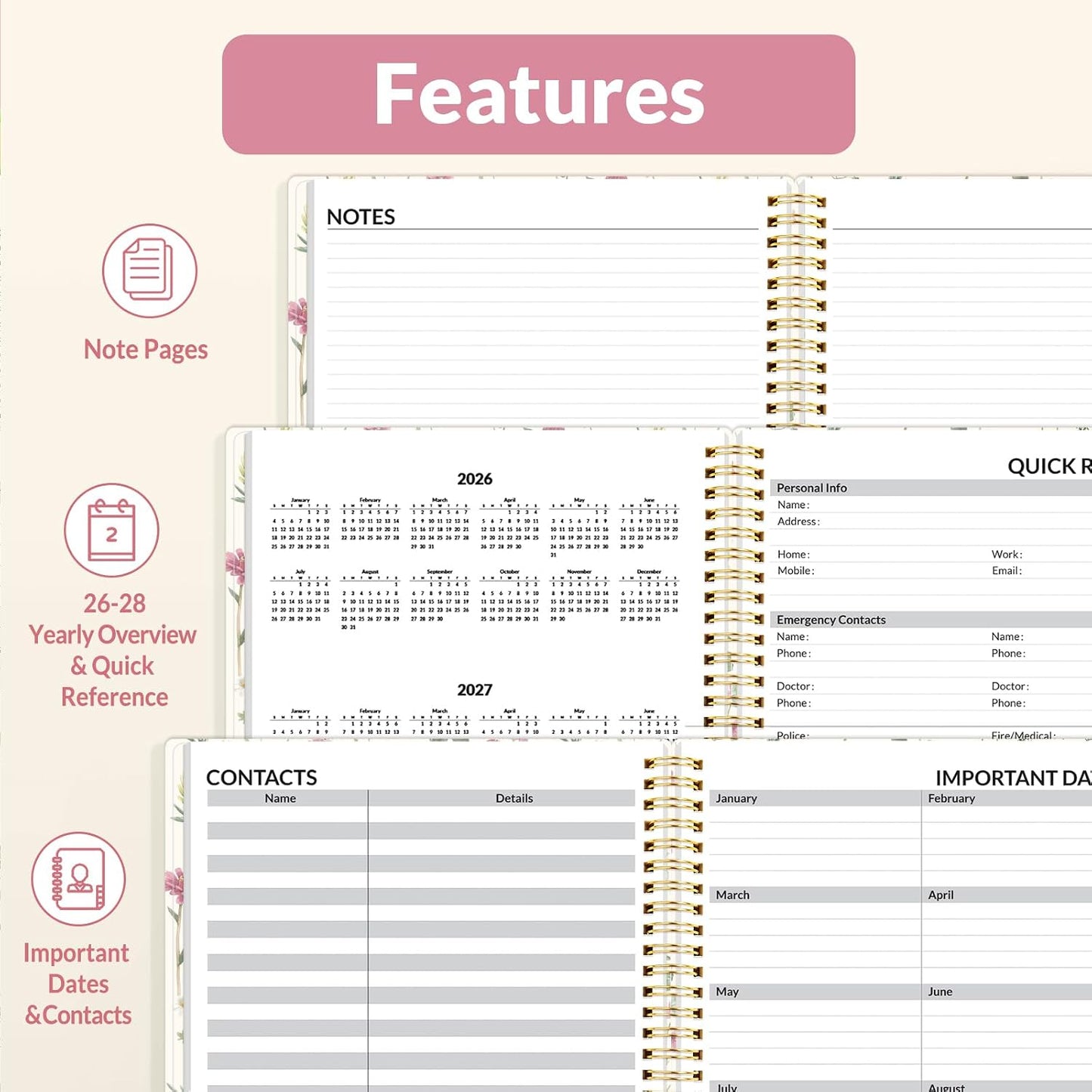 SUNEE Academic Planner 2026-2027 – Weekly & Monthly Planner, July 2026 to June 2027, 6.4"x8.3", Thick Paper, Tabs, Pockets, Bookmark, Spiral-Bound, Student Teacher Organizer, Black