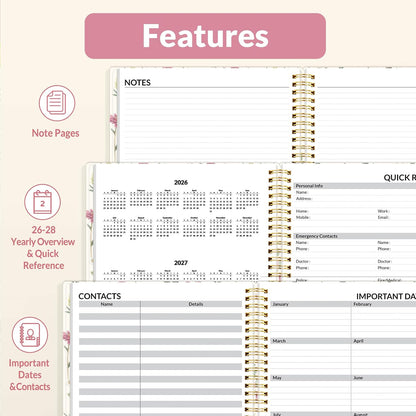 SUNEE Academic Planner 2026-2027 – Weekly & Monthly Planner, July 2026 to June 2027, 6.4"x8.3", Thick Paper, Tabs, Pockets, Bookmark, Spiral-Bound, Student Teacher Organizer, Black