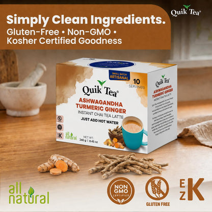 QuikTea Instant Chai Tea Latte Mix, Masala, Unsweetened, 20 Sachets