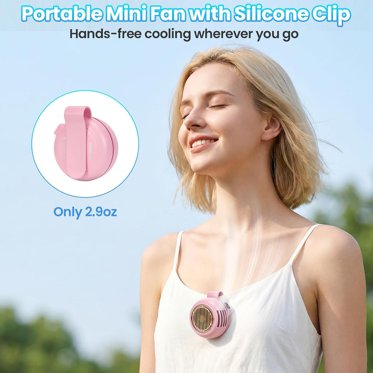 Portable Silent Mini Bladeless Fan Clip On, Adjustable 5 Speeds 360° Rotatable Clip on Fan for Shirt & Waist, USB Rechargeable Small Whirlwind Fans, For Outdoor & Travel & Office (White)