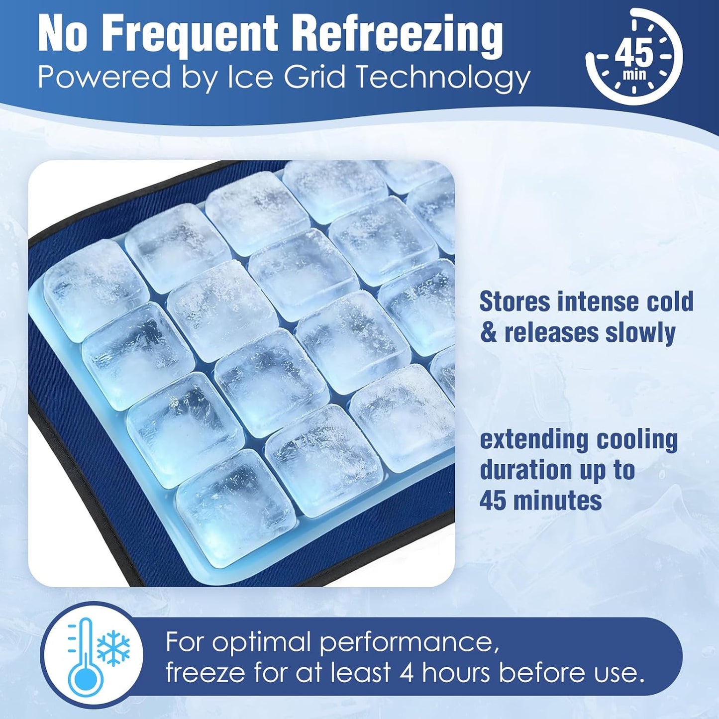 45-Minute Knee Ice Pack Wrap with Advanced Ice Grid Gel, Long-Lasting Ice Pack for Knees, Calves, Elbows, Flexible & Reusable Gel Ice Pack with Cold Compress for Workout Recovery- Fits Most Sizes