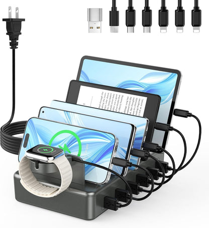 Charging Station for Multiple Devices, 50W 6 Ports Charging Dock with Stand