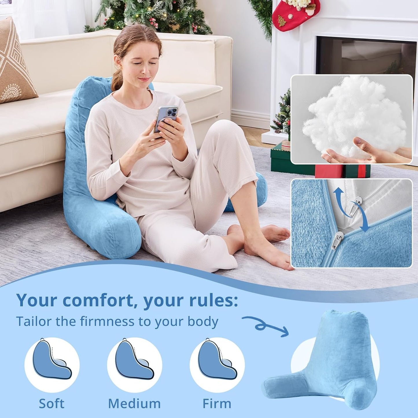 Sasttie Reading Pillows for Sitting in Bed Adult, Back Pillow Bed Sitting Up, Back-Rest Support Cushion for Sit Up on Couch, Sofa, and Floor, Dorm Essentials, Oeko-Tex Certified, Dark Grey