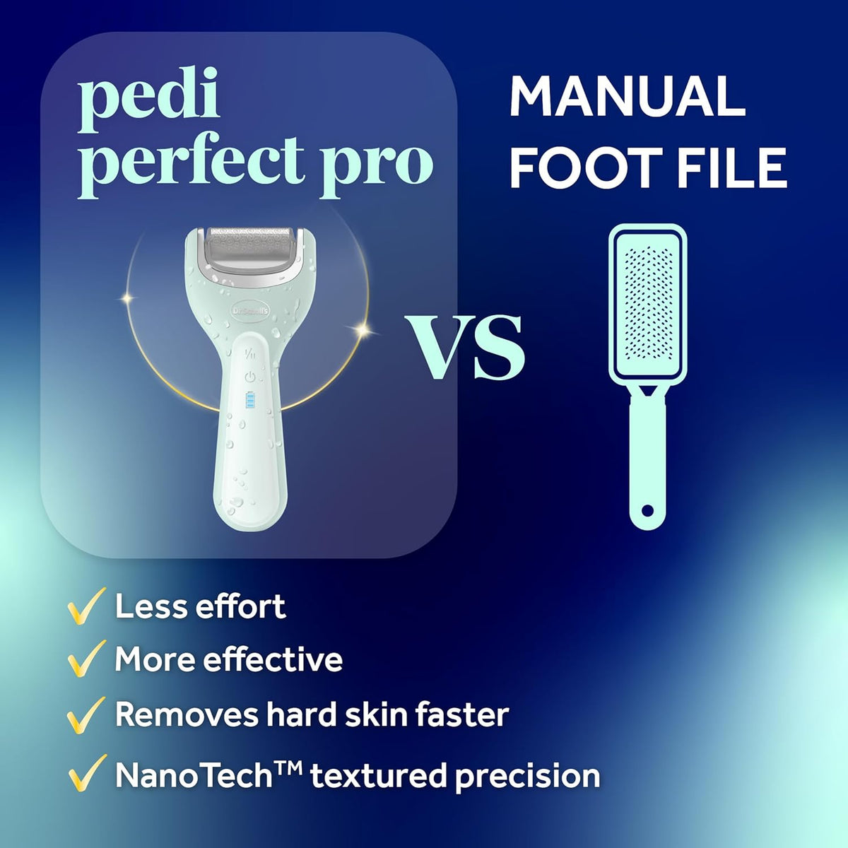 Dr. Scholl's Pedi Perfect Electric Foot Callus Remover, Waterproof, Rechargeable with x2 Roller Heads, Removes Hard Skin for Soft Beautiful Feet, 90 Minute Run Time, Dust Catcher, Pedicure Tools
