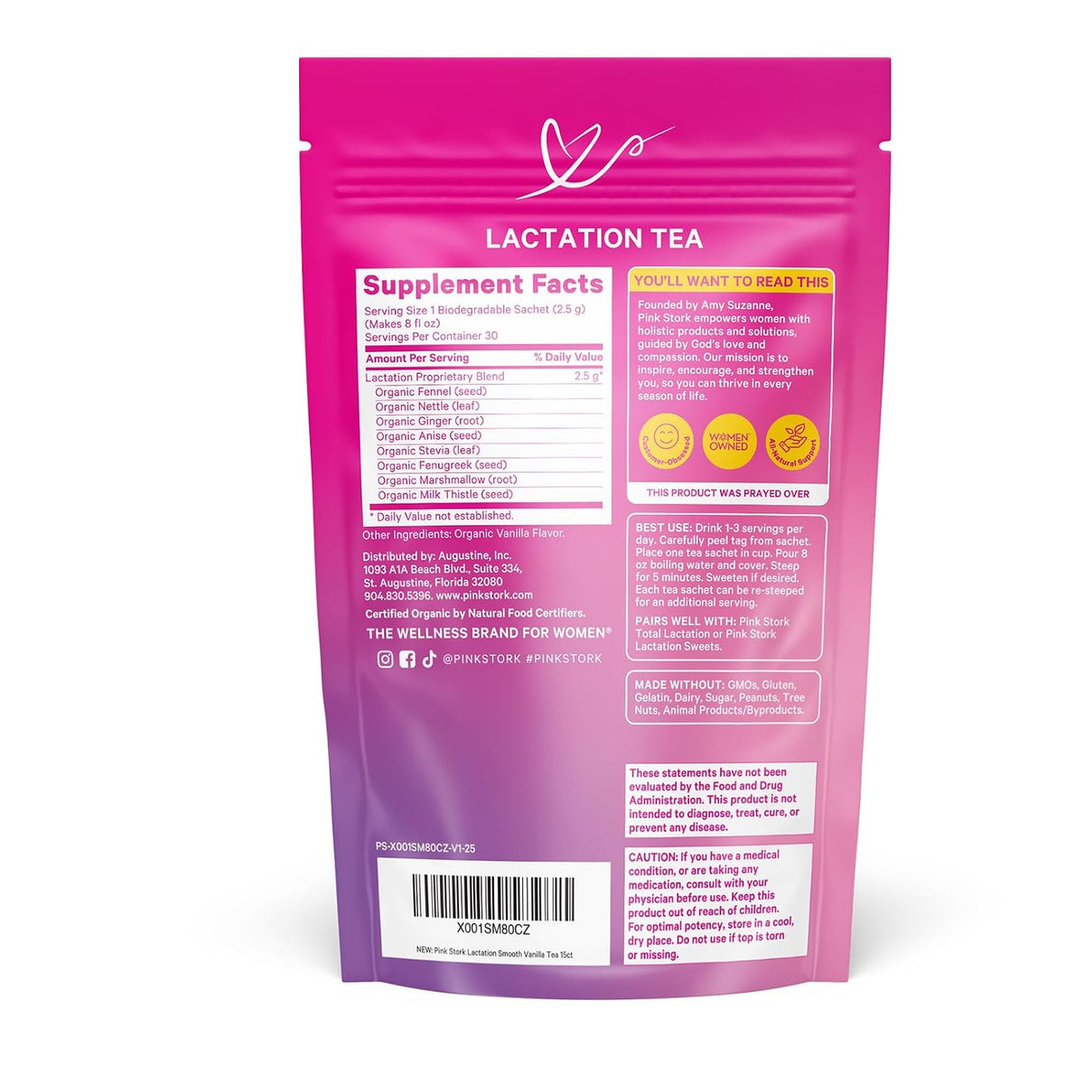 Pink Stork Organic Lactation Tea, Smooth Vanilla, Caffeine-Free, 15 Sachets