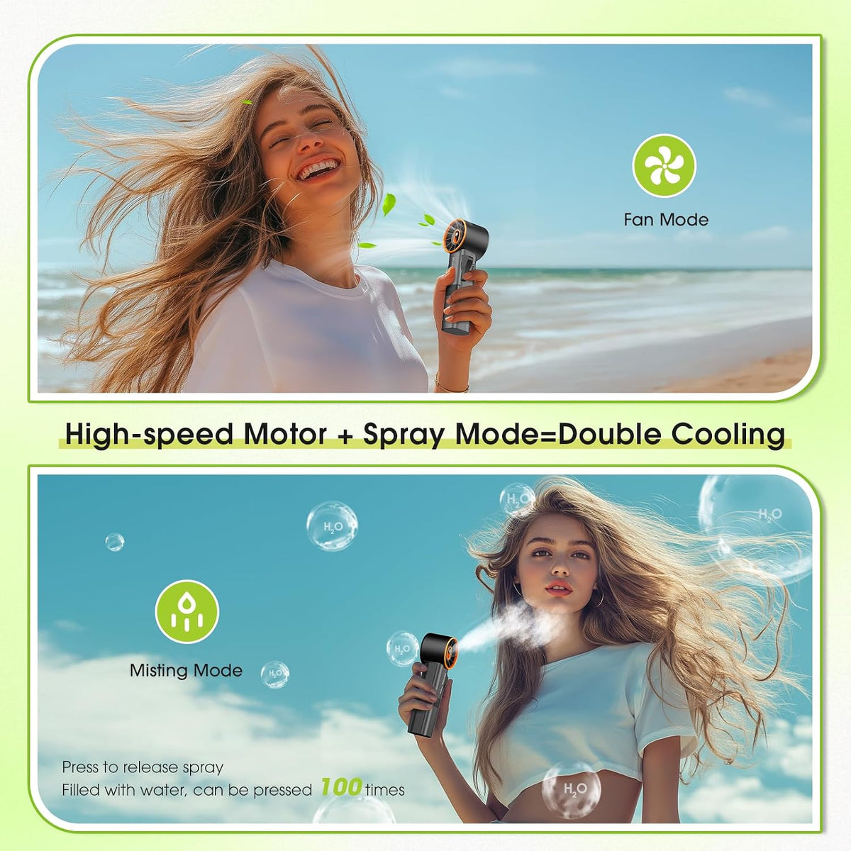 Ausic Portable Handheld Misting Fan, Pink Turbo Fans with Mist, High-Speed, Personal Small Water Spray Fan, Outdoor Cooling Rechargeable Battery Pocket Fans for Kids/Travel/Makeup/Shopping