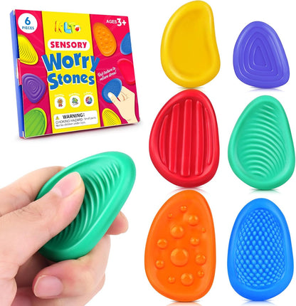 Fidget Toys Sensory Stone for Kids: 6 Pack Textured Soft Worry Stone for Autism Kids Calming - Fidget Stress Toys for Students Stress Relief - Small Prizes Fidget Toys