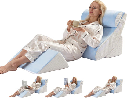 4PCS Orthopedic Bed Wedge Pillow Set for Sleeping, Post Surgery Foam Support Pillows for Back, Neck and Leg Pain Relief, Adjustable Triangle Pillow – Acid Reflux, GERD & Snoring Recovery, White Grey