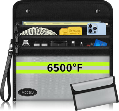 6500℉ Upgraded Fireproof Cash Bag (11.2x7.7 inch) with 2 Pockets,Small Fireproof Safe with 2 Zipper,Storage Cash,Legal Documents Safe,10 Layers of Heat Insulated Materials(2 Pack)