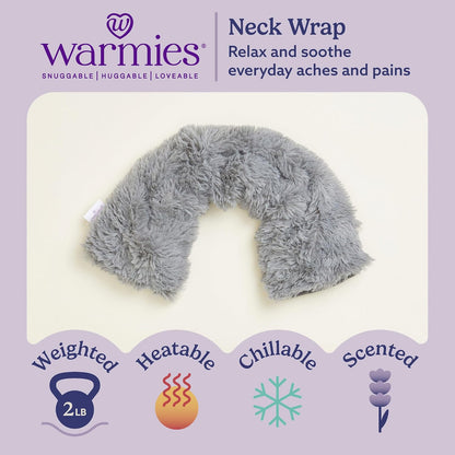 warmies Microwavable Neck & Shoulder Wrap - Weighted Neck Wrap - Microwavable Heat Pack for Shoulders - Chillable Heating Pad with Lavender for Aches & Pain - Marshmallow Gray, 19 x 5 x 3 in, 2 lb