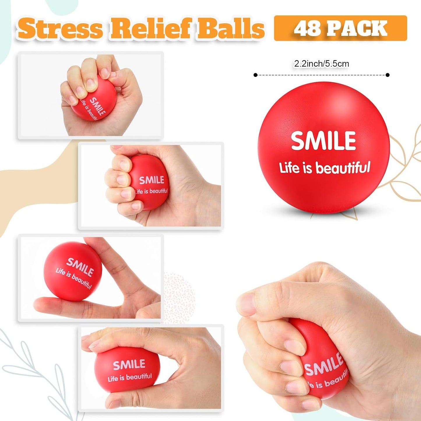 Liliful 100 Pcs Motivational Stress Balls Bulk Inspirational Squeeze Balls for Adults Anxiety Relief Fidget Toys Office Employee Gifts Classroom Rewards 2.2 Inch (Bright Colors)