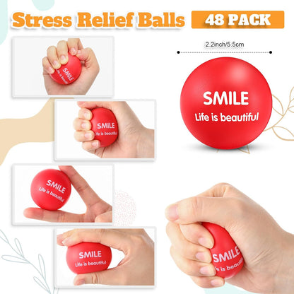 Liliful 100 Pcs Motivational Stress Balls Bulk Inspirational Squeeze Balls for Adults Anxiety Relief Fidget Toys Office Employee Gifts Classroom Rewards 2.2 Inch (Bright Colors)