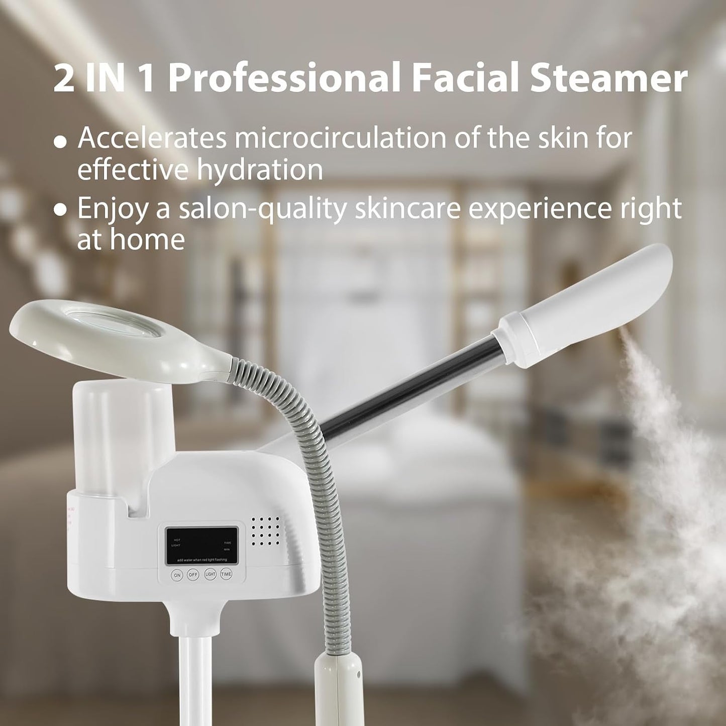 Professional Facial Steamer 3 in 1 Steamer for Face with Hot & Cold Nozzle 5X LED Magnifying Lamp Facial Steamer for Esthetician Beauty Face Equipment Use at Home or Salon
