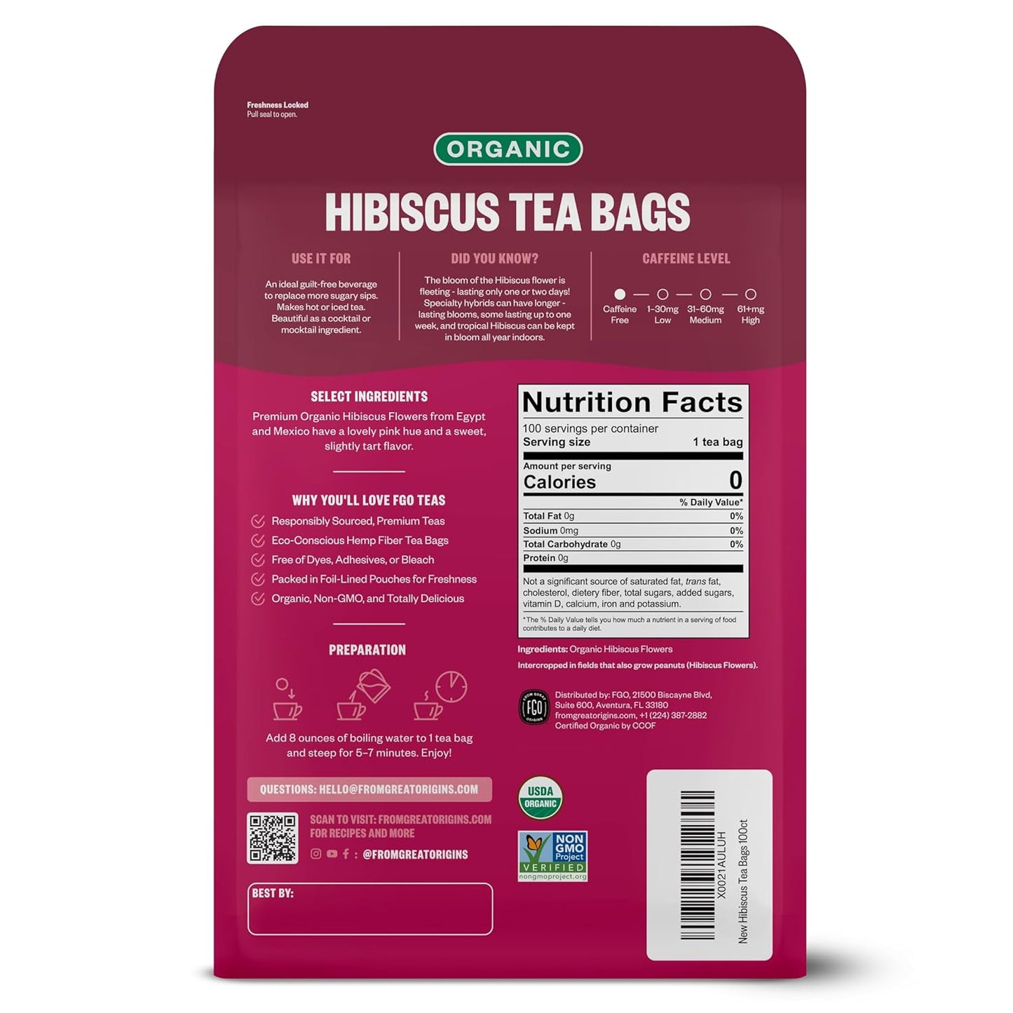 FGO Organic Lemon Balm Tea, 100 Count, Eco-Conscious Herbal Tea Bags, Resealable Bag, Caffeine Free, Packaging May Vary (Pack of 1)