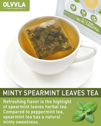 Olvvla - Spearmint Tea Bags - 1.5g X 50 Count - Pure Spearmint Leaves