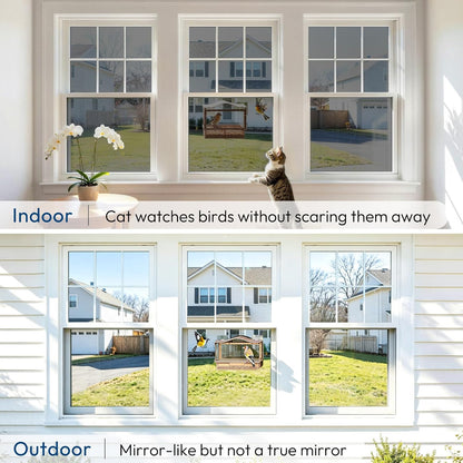 rabbitgoo Window Privacy Film One Way Window Tint for Home, Removable Reflective Heat Sun Blocking Anti UV Glass Door Covering, Mirror Tinting Film House Office, 17.5 Inch X 6.5 Feet, Black Silver