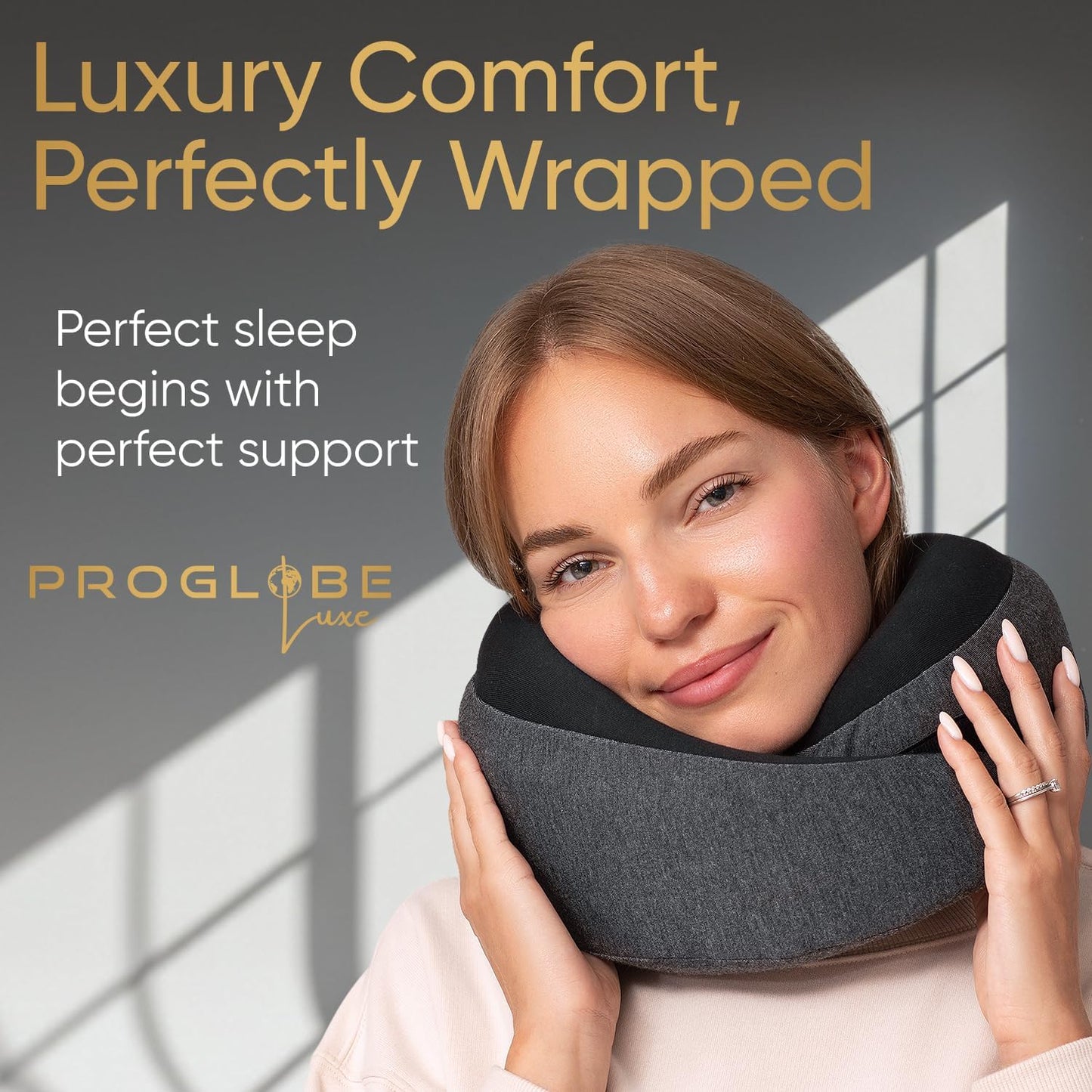 Proglobe Travel Neck Pillow for Airplanes, Long Haul Flight Kit, Grey