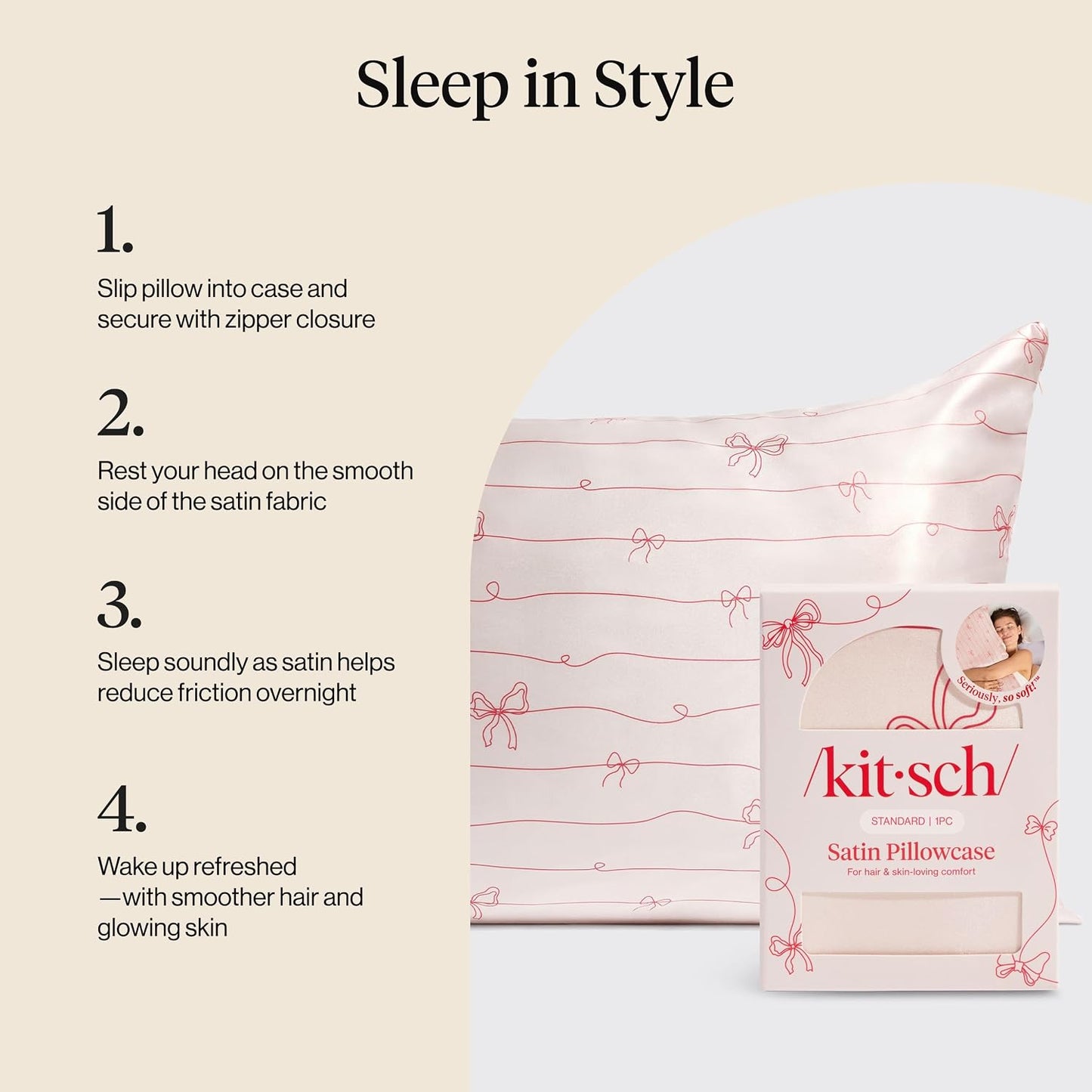 Kitsch Satin Pillowcase with Zipper for Hair & Skin - Softer Than Silk Pillow Cases, Smooth Cooling Satin Pillow Case, Wrinkle-Free, Machine Washable - Pillow Cases Standard Size (19x26) - Blush