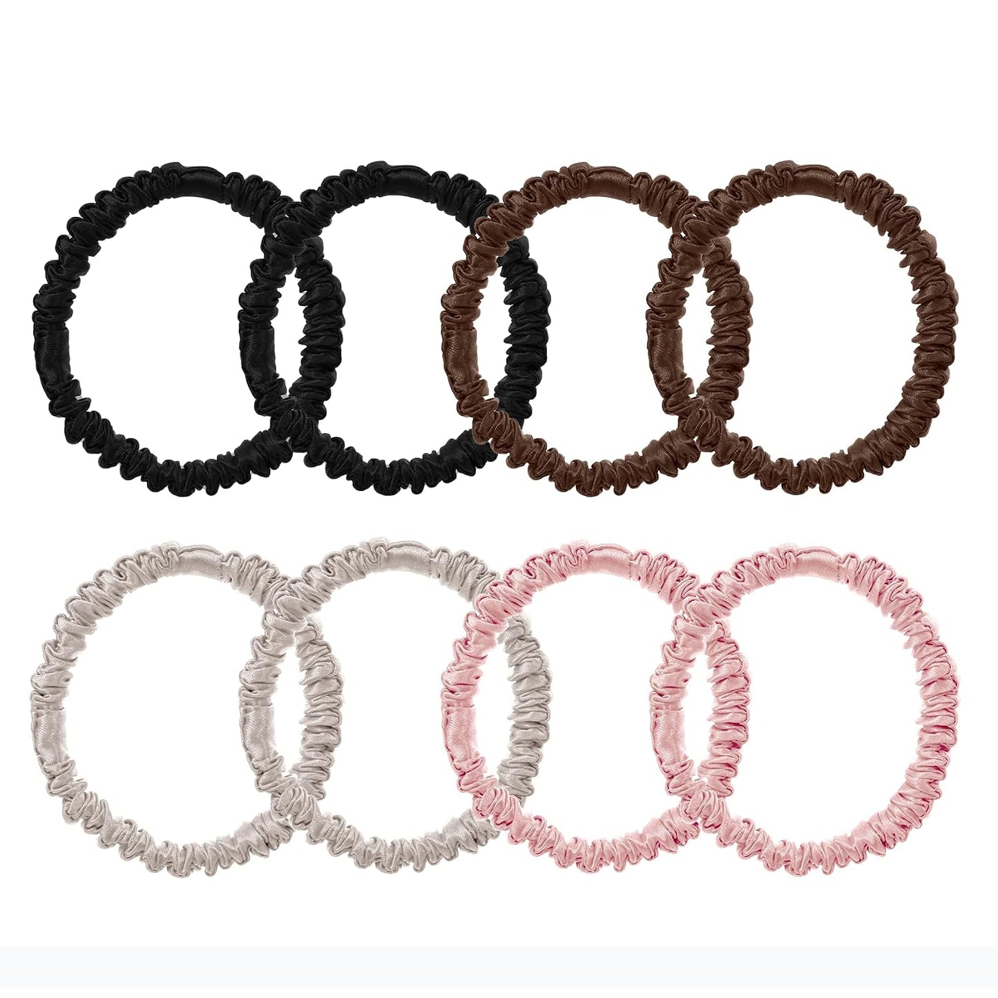 8 Pcs 100% Pure Mulberry Silk Hair Scrunchies for Women & Girls - Silky Hair Ties for Thick, Thin or Curly Hair - Bulk Pack Satin Sleepy Scrunchies in Black