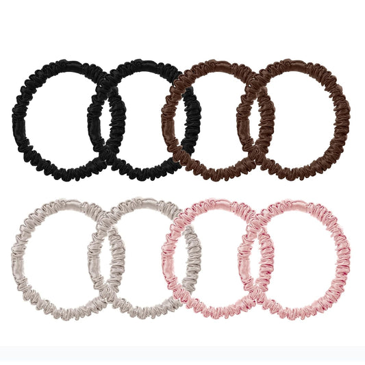 8 Pcs 100% Pure Mulberry Silk Hair Scrunchies for Women & Girls - Silky Hair Ties for Thick, Thin or Curly Hair - Bulk Pack Satin Sleepy Scrunchies in Black