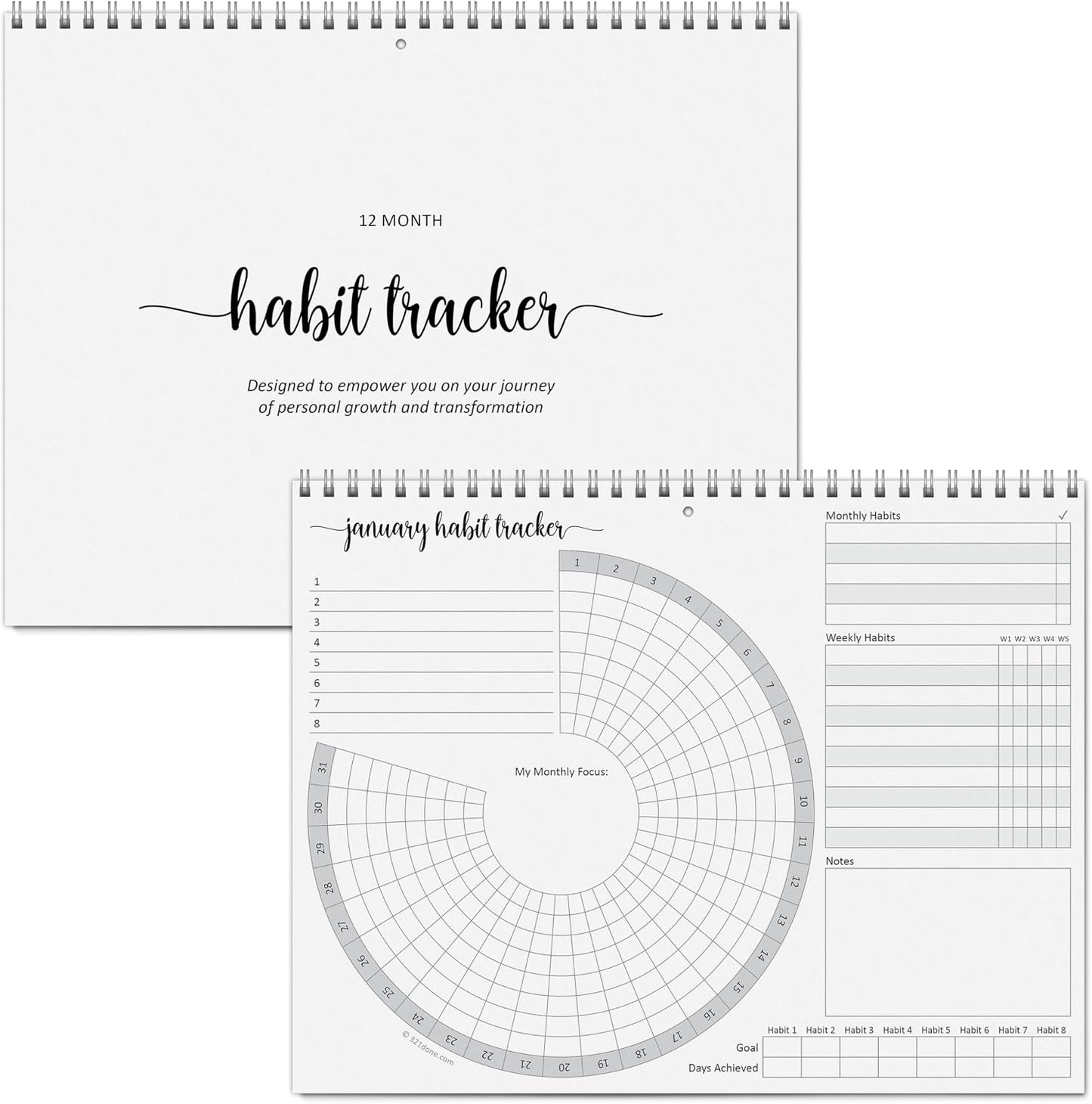 321Done Habit Tracker Calendar Pad, 8.5x11 Monthly, Made in USA