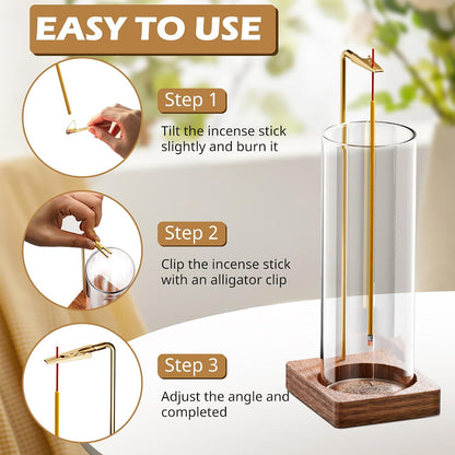 Incense Holder for Sticks, Insence-Stick Holder, Anti-Ash Flying No Mess Incense Burner, Incense Stick Holder with Glass Ash Catcher, for Yoga Spa Meditation Home Decor(2 Pack)