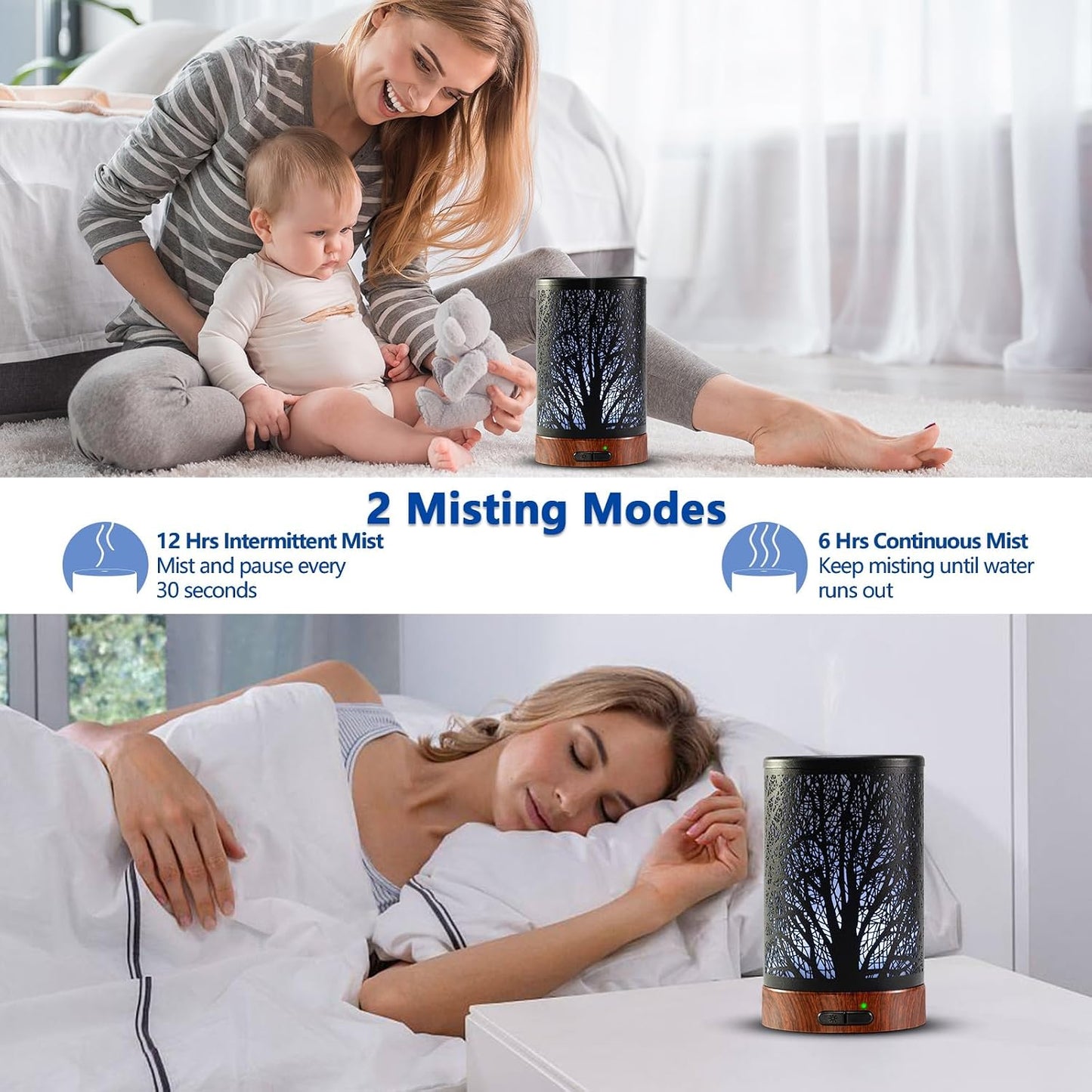 EQUSUPRO Essential Oil Diffuser 300ml Metal Electric Ultrasonic Diffuser for Large Room with Auto Shut-Off, 4 Timer Setting &7 Colors Night Light for Home