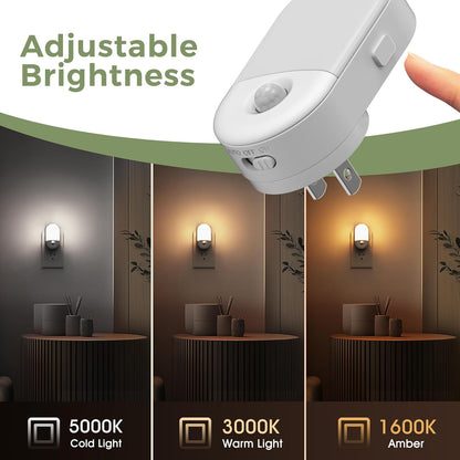 L LOHAS LED Amber Night Light, 2 Pack, Night Lights Plug into Wall Motion Sensor, 0.6W 2000K, LED Nightlights, 30/60LM Adjustable Brightness, Automatic Low Blue Nightlight for Kids, Bathroom, Hallway