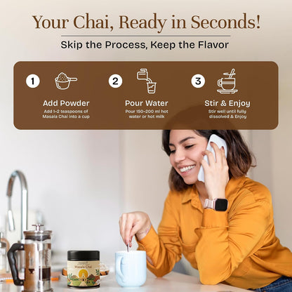 Tea Nation Masala Chai Instant Powder, 100g Chai Latte Mix – Spiced Black Tea Blend, Vegan, Gluten-Free, No Additives | Easy Chai Latte Coffee Alternative
