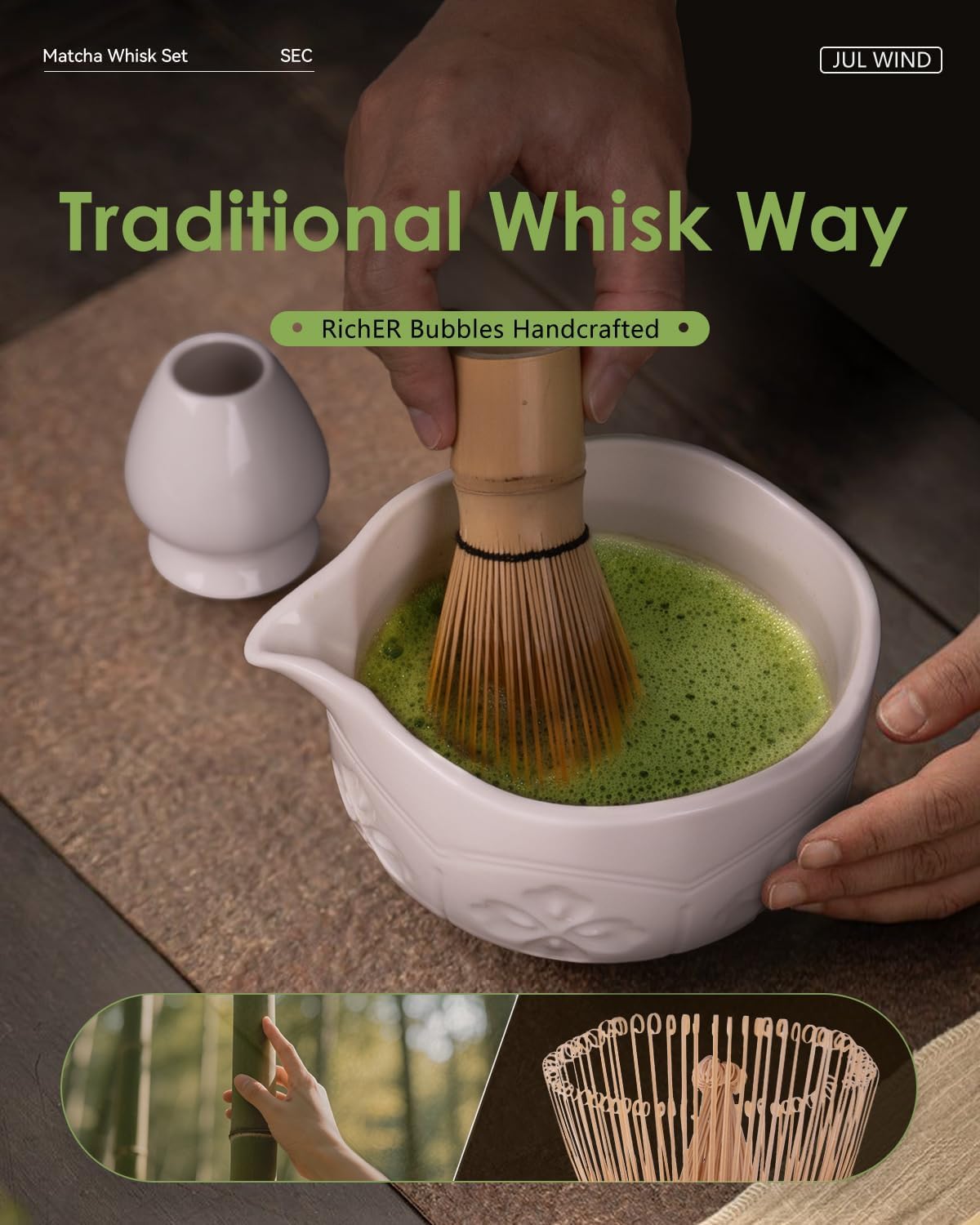 Matcha Whisk - 2-pack Bamboo matcha Whisk set, Handcrafted Traditional Japanese Chasen, 100-Prong Matcha Stirrer Wisk Mixer Brush for Authentic Matcha Tea Preparation