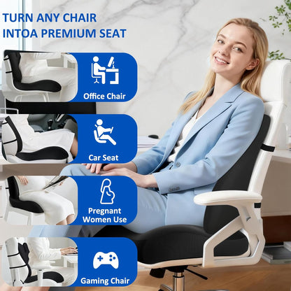 Lumbar Support Pillow for Office Chair,Seat Cushion with Back Support,Office Chair Cushion for Tailbone Pain,Sciatica and Hemorrhoid Relief (Black)