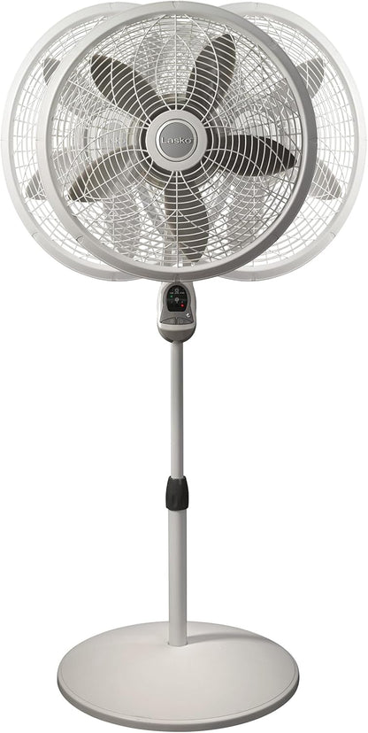 Lasko Oscillating Adjustable Pedestal Stand Fan with Timer and Remote for Indoor, Bedroom, Living Room, Home Office & College Dorm Use, 16 Inch, White, 1646
