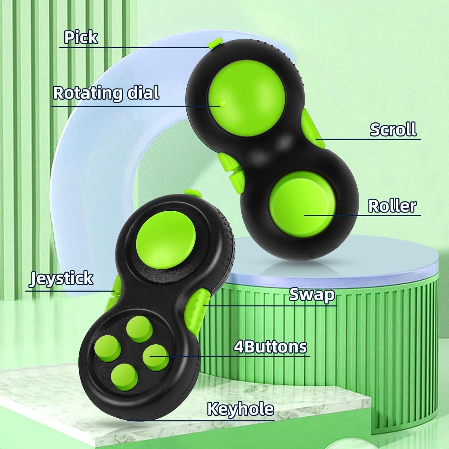 Original Fidget Toy Game, Rubberized Classical Controller Fidget Concentration Toy with 8-Fidget Functions and Lanyard - Excellent for Relieving Stress and Anxiety